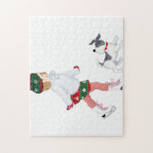 Kleines Mädchen Skaten auf Eis und Hund Puzzle (Vertikal)