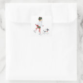 Kleines Mädchen Skaten auf Eis und Hund Quadratischer Aufkleber (Tasche)