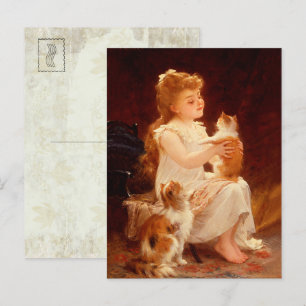 Kleines Mädchen spielt mit dem Kätzchen (1893) Postkarte