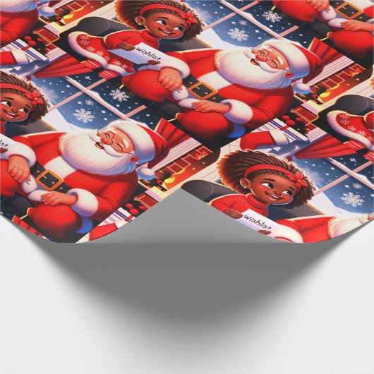 Kleines Mädchen spricht mit Santa Geschenkpapier (Ecke)