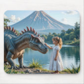 Kleines Mädchen streichelt einen Dinosaurier Mousepad (Vorne)
