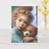 Kleines Mädchen umarmt einen Teddybär Karte (Gelbe Blume)