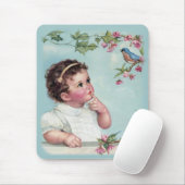 Kleines Mädchen und blauer Vogel Mousepad (Mit Mouse)