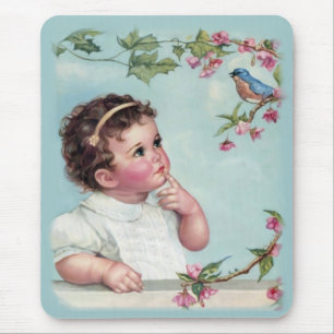 Kleines Mädchen und blauer Vogel Mousepad