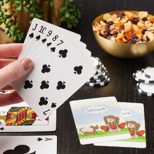 Kleines Mädchen und brauner Hund beste Freunde Spielkarten