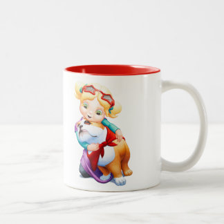 Kleines Mädchen und Bulldoggen-personalisierte Zweifarbige Tasse
