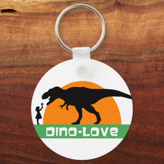 Kleines Mädchen und Dinosaurier Schlüsselanhänger (Vorderseite)