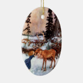 Kleines Mädchen und Elch Keramikornament (Rechts)