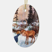 Kleines Mädchen und Elch Keramikornament (Links)