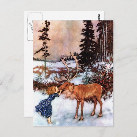 Kleines Mädchen und Elch Postkarte (Vorne/Hinten)