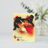 Kleines Mädchen und ihre schwarze Katze Postkarte (Stehend Vorderseite)