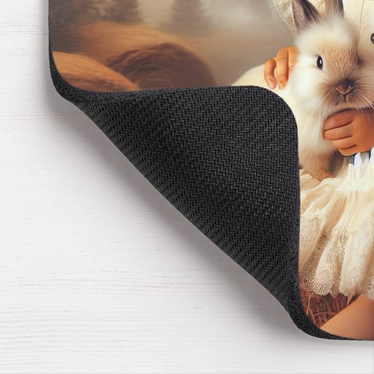 Kleines Mädchen und Kaninchen auf dem Hay Bale Mousepad (Ecke)