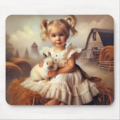 Kleines Mädchen und Kaninchen auf dem Hay Bale Mousepad (Vorne)