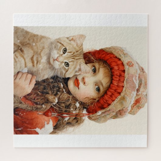 KLEINES MÄDCHEN UND KATZE-JIGSAW PUZZLE (Horizontal)