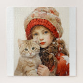 KLEINES MÄDCHEN UND KATZE-JIGSAW PUZZLE (Vertikal)