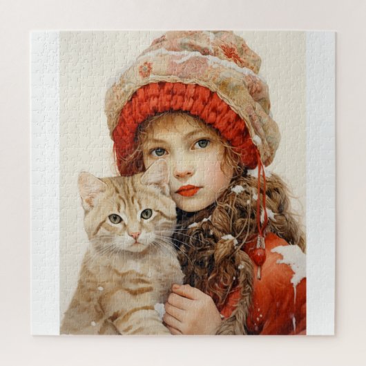 KLEINES MÄDCHEN UND KATZE-JIGSAW PUZZLE (Vertikal)