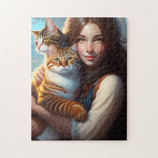 KLEINES MÄDCHEN UND KATZEN KUNST KATZE JIGSAW PUZZ PUZZLE (Vertikal)