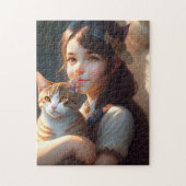 KLEINES MÄDCHEN UND KATZKUNST JIGSAW PUZZLE (Vertikal)