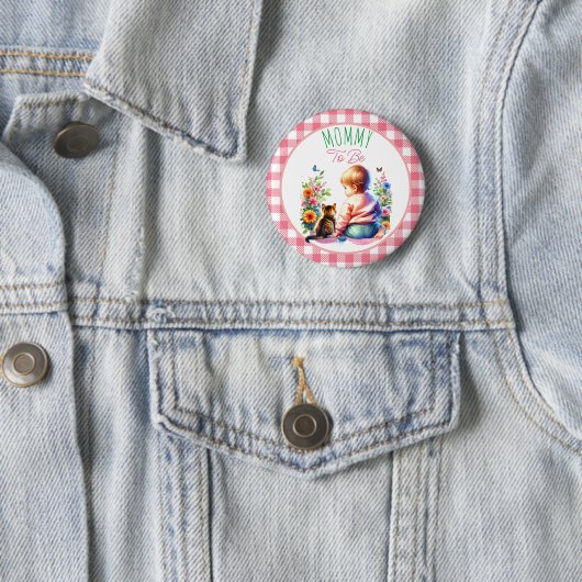 Kleines Mädchen und Kitten | Mama als Babydusche Button (Beispiel)