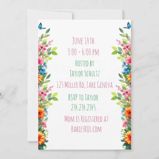 Kleines Mädchen und Kitten | Wasserfarben-Babydusc Einladung (Rückseite)