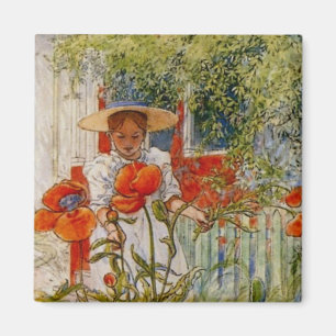 Kleines Mädchen und rote Mohnblumen Magnet