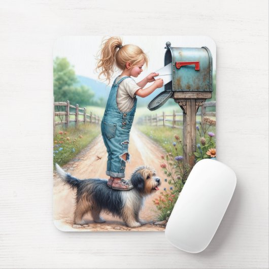 Kleines Mädchen verschickt einen Brief Mousepad (Mit Mouse)