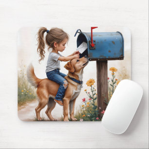 Kleines Mädchen verschickt einen Brief Mousepad
