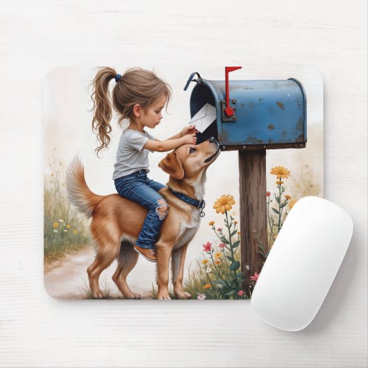 Kleines Mädchen verschickt einen Brief Mousepad (Mit Mouse)