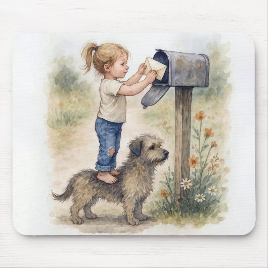 Kleines Mädchen verschickt einen Brief Mousepad (Vorne)