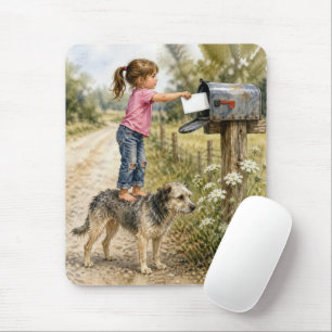 Kleines Mädchen verschickt einen Briefumschlag Mousepad