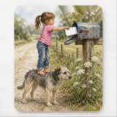 Kleines Mädchen verschickt einen Briefumschlag Mousepad (Vorne)