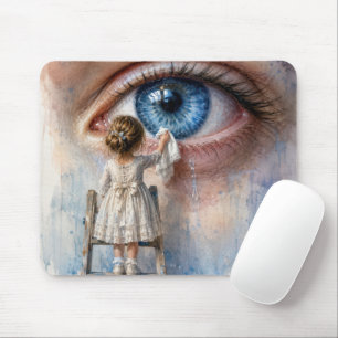 Kleines Mädchen wischt eine Träne weg Mousepad