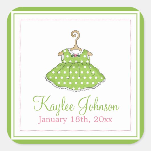 Kleines Mädchen's Green Dress Baby Birth Stickers (Vorderseite)