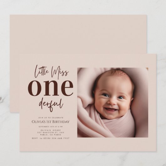 Kleines Miss ONEderful Script-Foto Einladung (Vorne/Hinten)