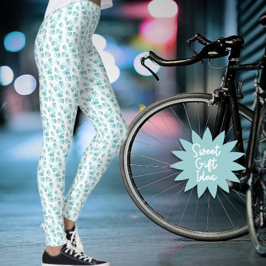 Kleines, miteinander verbundene Aquamarine Herzmus Leggings