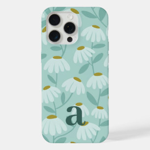 Kleines Monogramm Buchstabe Türkis Blau Florales M iPhone 15 Pro Max Hülle