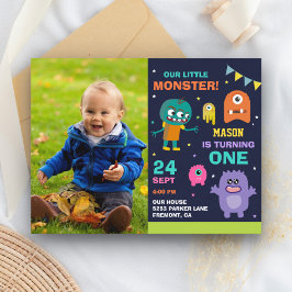 Kleines Monster 1. Foto Geburtstagsparty Einladungspostkarte