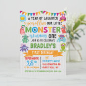 Kleines Monster 1. Geburtstag Einladung (Stehend Vorderseite)