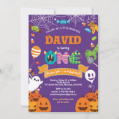 Kleines Monster 1. Geburtstag Party Halloween Them Einladung (Vorderseite)