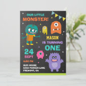 Kleines Monster 1. Geburtstagsparty Einladung (Stehend Vorderseite)