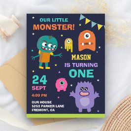 Kleines Monster 1. Geburtstagsparty Einladungspostkarte