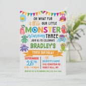 Kleines Monster 3. Geburtstag Einladung (Stehend Vorderseite)