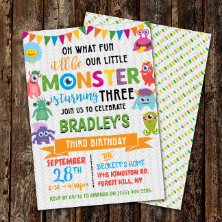 Kleines Monster 3. Geburtstag Einladung