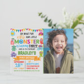 Kleines Monster 3. Geburtstag Foto Einladung (Stehend Vorderseite)