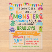 Kleines Monster 4. Geburtstag Acryleinladungen (Vorderseite)