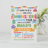 Kleines Monster 4. Geburtstag Einladung (Stehend Vorderseite)