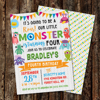Kleines Monster 4. Geburtstag Einladung