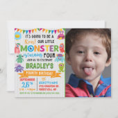 Kleines Monster 4. Geburtstag Foto Einladung (Vorderseite)