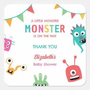 Kleines Monster auf dem Weg Baby Shower Halloween Quadratischer Aufkleber