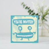 Kleines Monster - BLAU Einladung (Stehend Vorderseite)